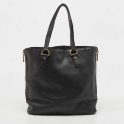 Pre Owned Prada Black Vitello Daino Leather Side Zip Shopping Tote