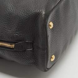 Pre Owned Prada Black Vitello Daino Leather Side Zip Shopping Tote