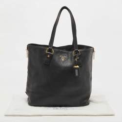 Pre Owned Prada Black Vitello Daino Leather Side Zip Shopping Tote