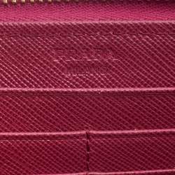 Pre Owned Prada Pink Saffiano Metal Leather Bow Continental Wallet