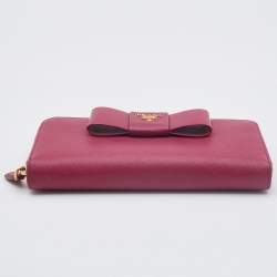 Pre Owned Prada Pink Saffiano Metal Leather Bow Continental Wallet