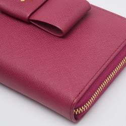 Pre Owned Prada Pink Saffiano Metal Leather Bow Continental Wallet