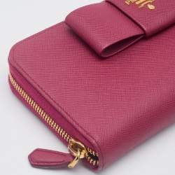 Pre Owned Prada Pink Saffiano Metal Leather Bow Continental Wallet
