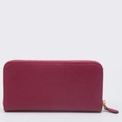 Pre Owned Prada Pink Saffiano Metal Leather Bow Continental Wallet
