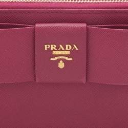 Pre Owned Prada Pink Saffiano Metal Leather Bow Continental Wallet