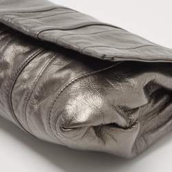 Prada Metallic Dark Grey Wave Leather Oversized Clutch