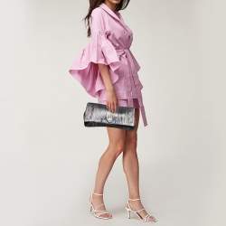 Prada Metallic Dark Grey Wave Leather Oversized Clutch