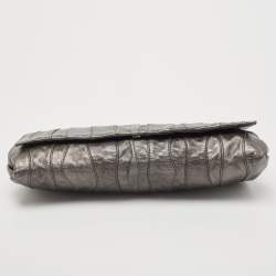 Prada Metallic Dark Grey Wave Leather Oversized Clutch
