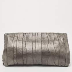 Prada Metallic Dark Grey Wave Leather Oversized Clutch