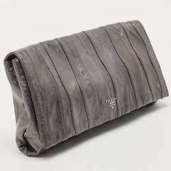 Prada Metallic Dark Grey Wave Leather Oversized Clutch