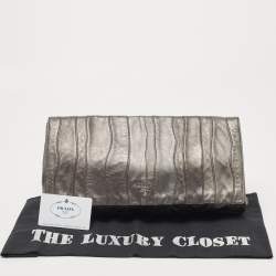 Prada Metallic Dark Grey Wave Leather Oversized Clutch