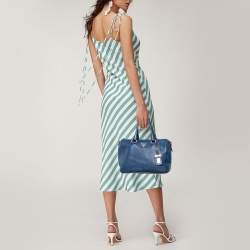 Pre Owned Prada Blue Vitello Daino Leather Boston Bag