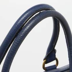 Pre Owned Prada Blue Vitello Daino Leather Boston Bag