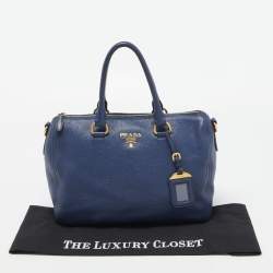 Pre Owned Prada Blue Vitello Daino Leather Boston Bag