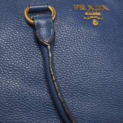 Pre Owned Prada Blue Vitello Daino Leather Boston Bag