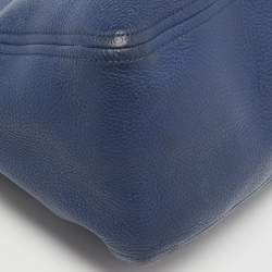 Pre Owned Prada Blue Vitello Daino Leather Boston Bag