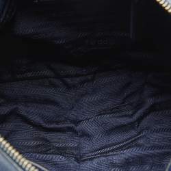 Pre Owned Prada Blue Vitello Daino Leather Boston Bag
