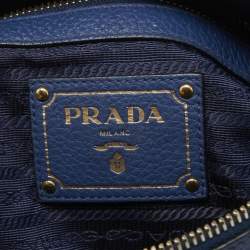 Pre Owned Prada Blue Vitello Daino Leather Boston Bag