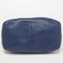 Pre Owned Prada Blue Vitello Daino Leather Boston Bag