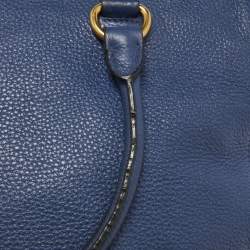 Pre Owned Prada Blue Vitello Daino Leather Boston Bag