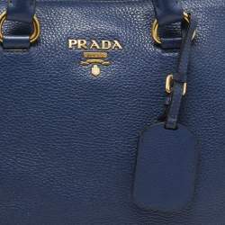 Pre Owned Prada Blue Vitello Daino Leather Boston Bag