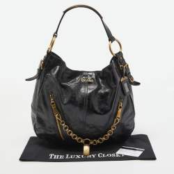 Prada Black Vitello Shine Leather Front Zip Hobo