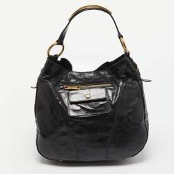 Prada Black Vitello Shine Leather Front Zip Hobo