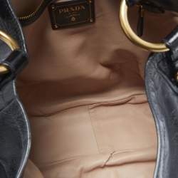 Prada Black Vitello Shine Leather Front Zip Hobo