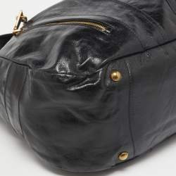 Prada Black Vitello Shine Leather Front Zip Hobo