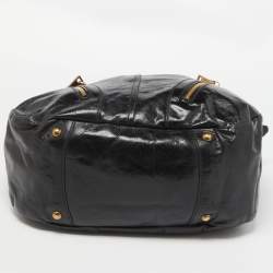 Prada Black Vitello Shine Leather Front Zip Hobo