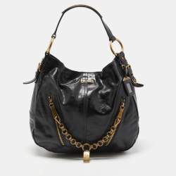 Prada Black Vitello Shine Leather Front Zip Hobo
