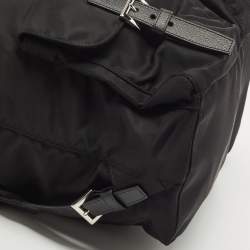 Pre Owned Prada Black Re-Nylon and Saffiano Leather Medium Backpack