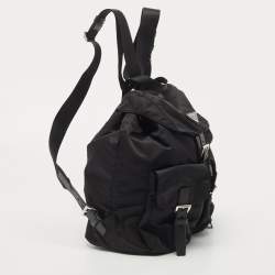Pre Owned Prada Black Re-Nylon and Saffiano Leather Medium Backpack
