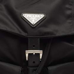 Pre Owned Prada Black Re-Nylon and Saffiano Leather Medium Backpack
