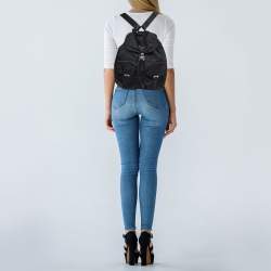 Pre Owned Prada Black Re-Nylon and Saffiano Leather Medium Backpack