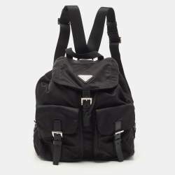 Pre Owned Prada Black Re-Nylon and Saffiano Leather Medium Backpack