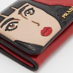 Prada Red/Black Leather Graphic Print Flap Continental Wallet