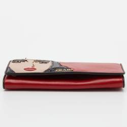 Prada Red/Black Leather Graphic Print Flap Continental Wallet