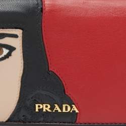 Prada Red/Black Leather Graphic Print Flap Continental Wallet