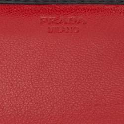 Prada Red/Black Leather Graphic Print Flap Continental Wallet