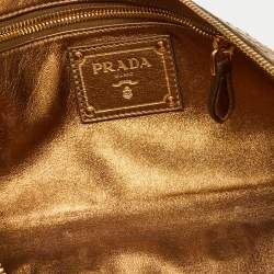 Pre Owned Prada Gold Watersnake Leather Whips Pietre Clutch