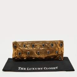 Pre Owned Prada Gold Watersnake Leather Whips Pietre Clutch
