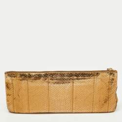 Pre Owned Prada Gold Watersnake Leather Whips Pietre Clutch