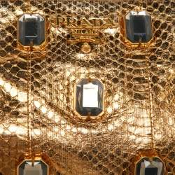Pre Owned Prada Gold Watersnake Leather Whips Pietre Clutch