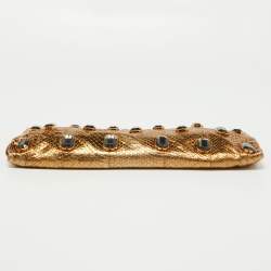 Pre Owned Prada Gold Watersnake Leather Whips Pietre Clutch