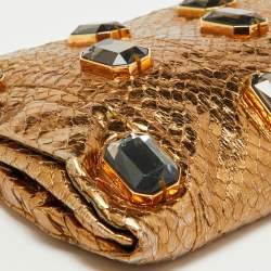 Pre Owned Prada Gold Watersnake Leather Whips Pietre Clutch