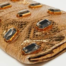 Pre Owned Prada Gold Watersnake Leather Whips Pietre Clutch