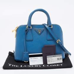 Pre Owned Prada Blue Saffiano Lux Leather Small Promenade Bag