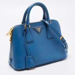 Pre Owned Prada Blue Saffiano Lux Leather Small Promenade Bag