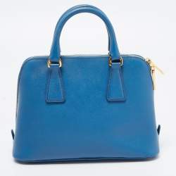 Pre Owned Prada Blue Saffiano Lux Leather Small Promenade Bag